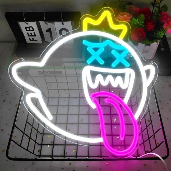 Boo Mario Kart Ghost Cartoon Video Game Neon Light Decor Man Cave Kid/Teen Room - Picture 3 of 6